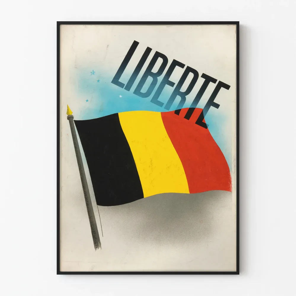 Koristejuliste Vapaus, jossa Belgian lippu