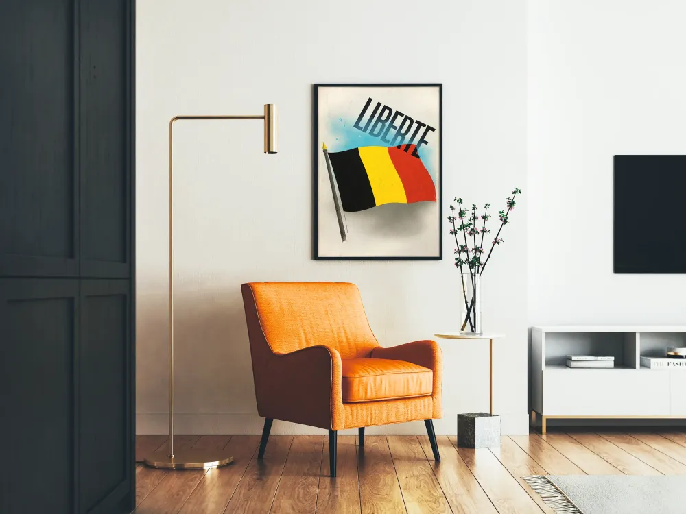 Koristejuliste Vapaus, jossa Belgian lippu
