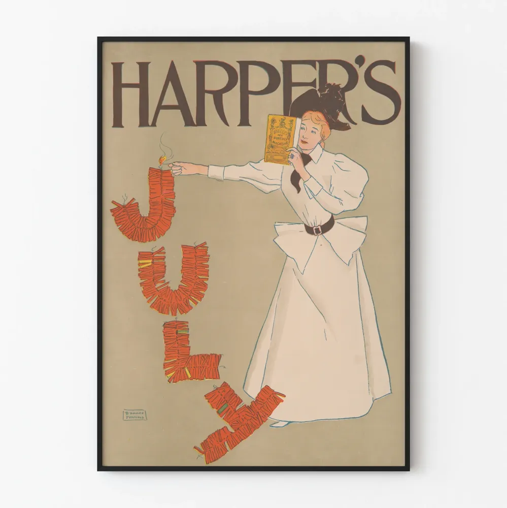 Koristejuliste vintage Harper's heinäkuulta art nouveau -tyylissä