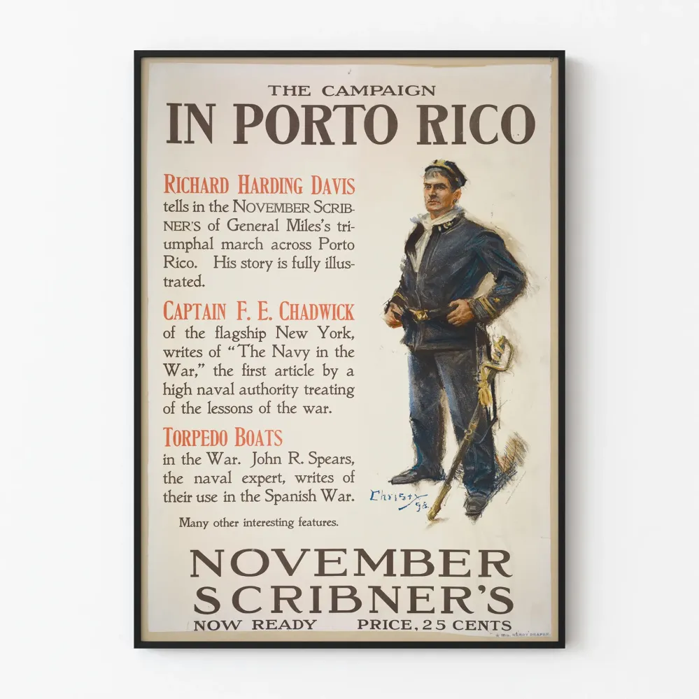 Koristejuliste vintage - Kampanja Puerto Ricossa - Marraskuu Scribner's