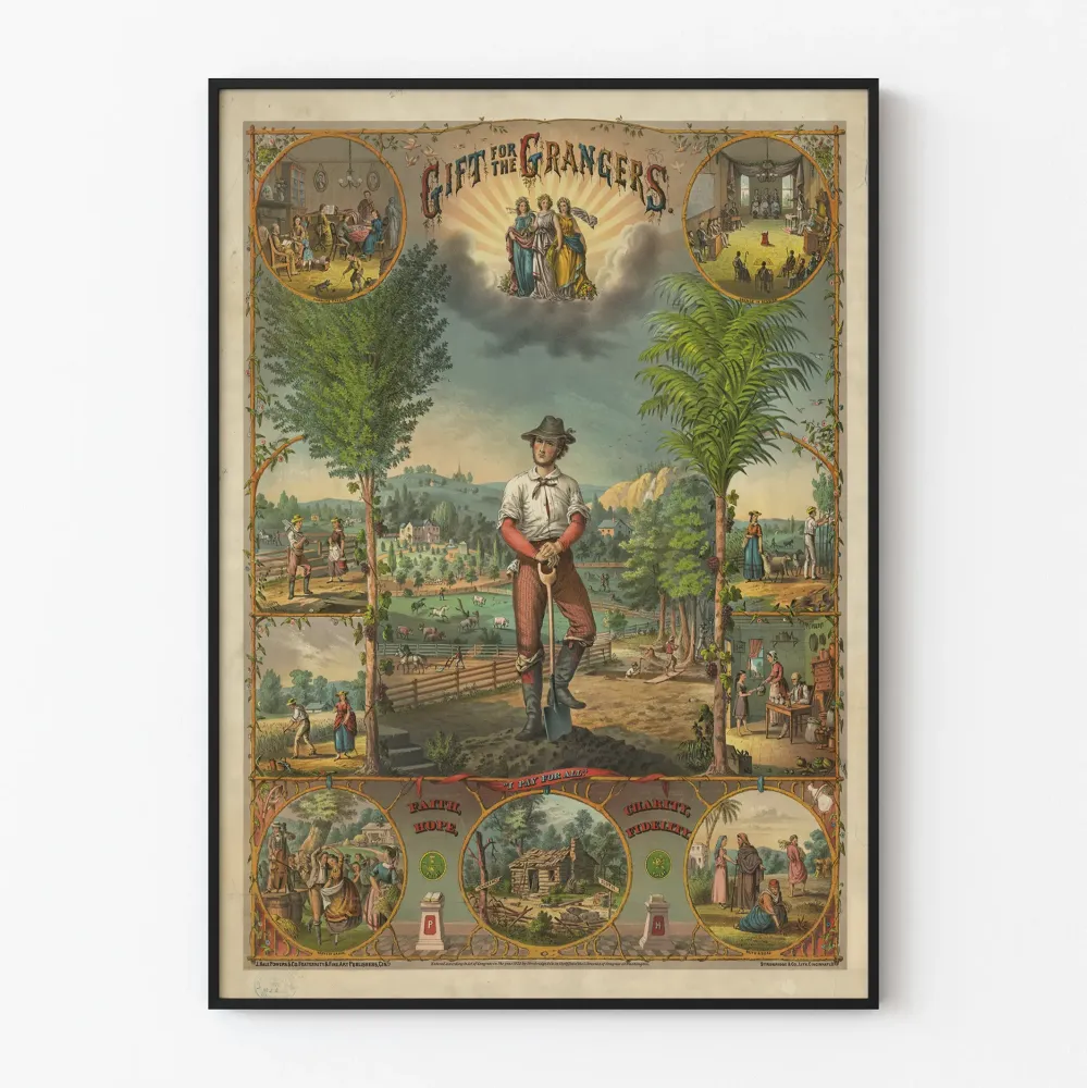 Koristejuliste vintage « Lahja Grangersille » -tyylinen maalais- ja peltomaisemainen juliste