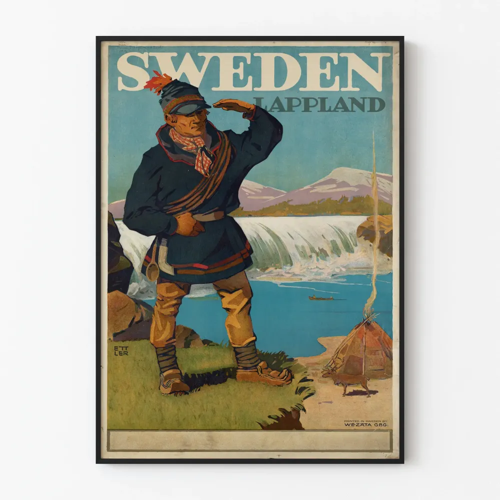Koristejuliste vintage Ruotsi Lapinmaa – Maisema ja saamelainen kulttuuri