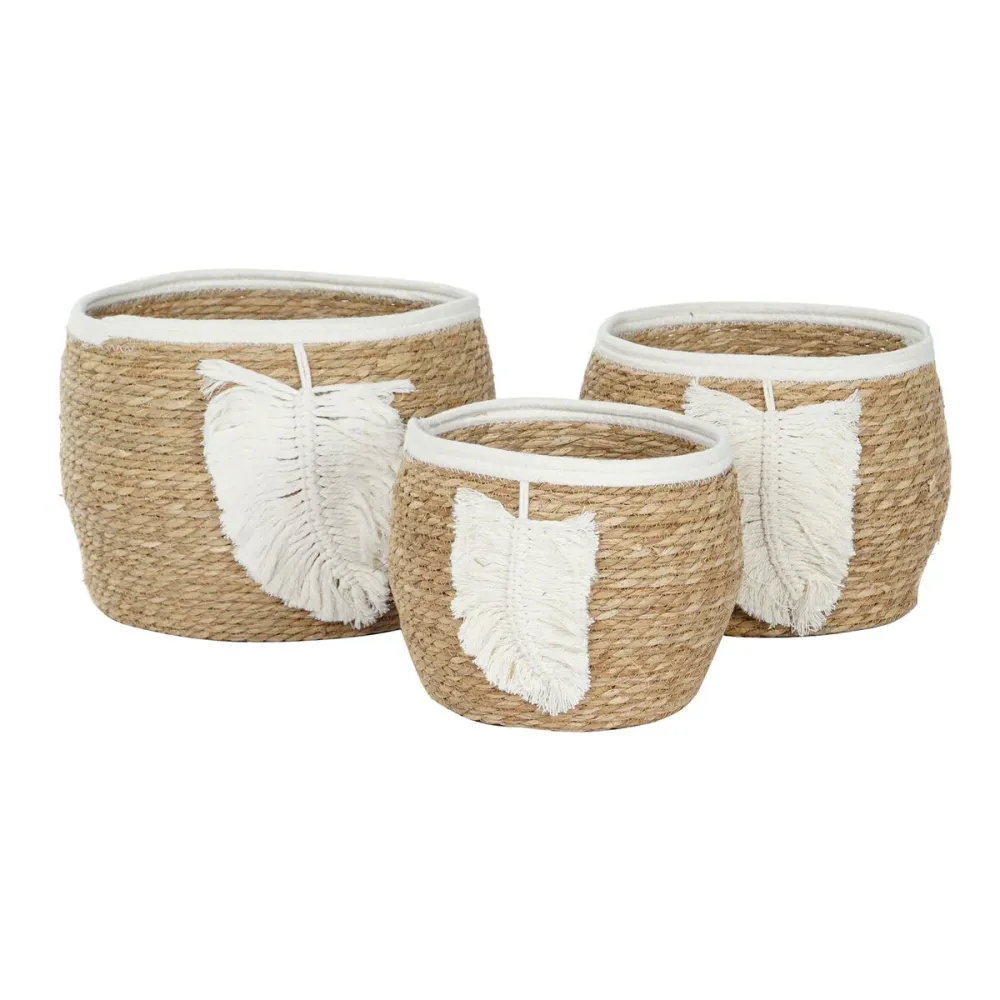Koristekori Home ESPRIT Kerma Luonnollinen Luonnonkuitu Boho (3 Kappaletta)