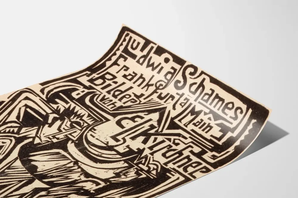 Kuvataiteellinen linografiinen juliste kubistisin kuvioin