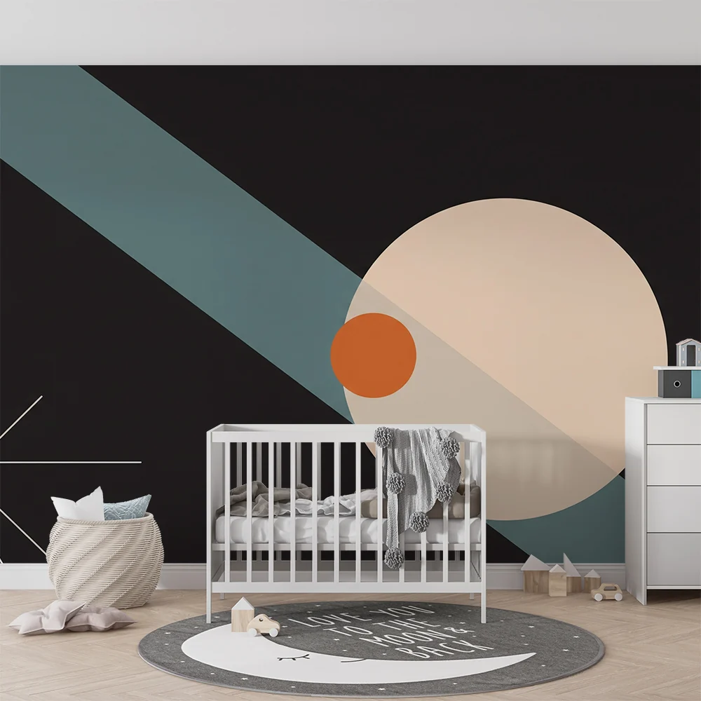 Lapsenhuoneen tapetti | Modernit geometriset kuviot mustalla pohjalla