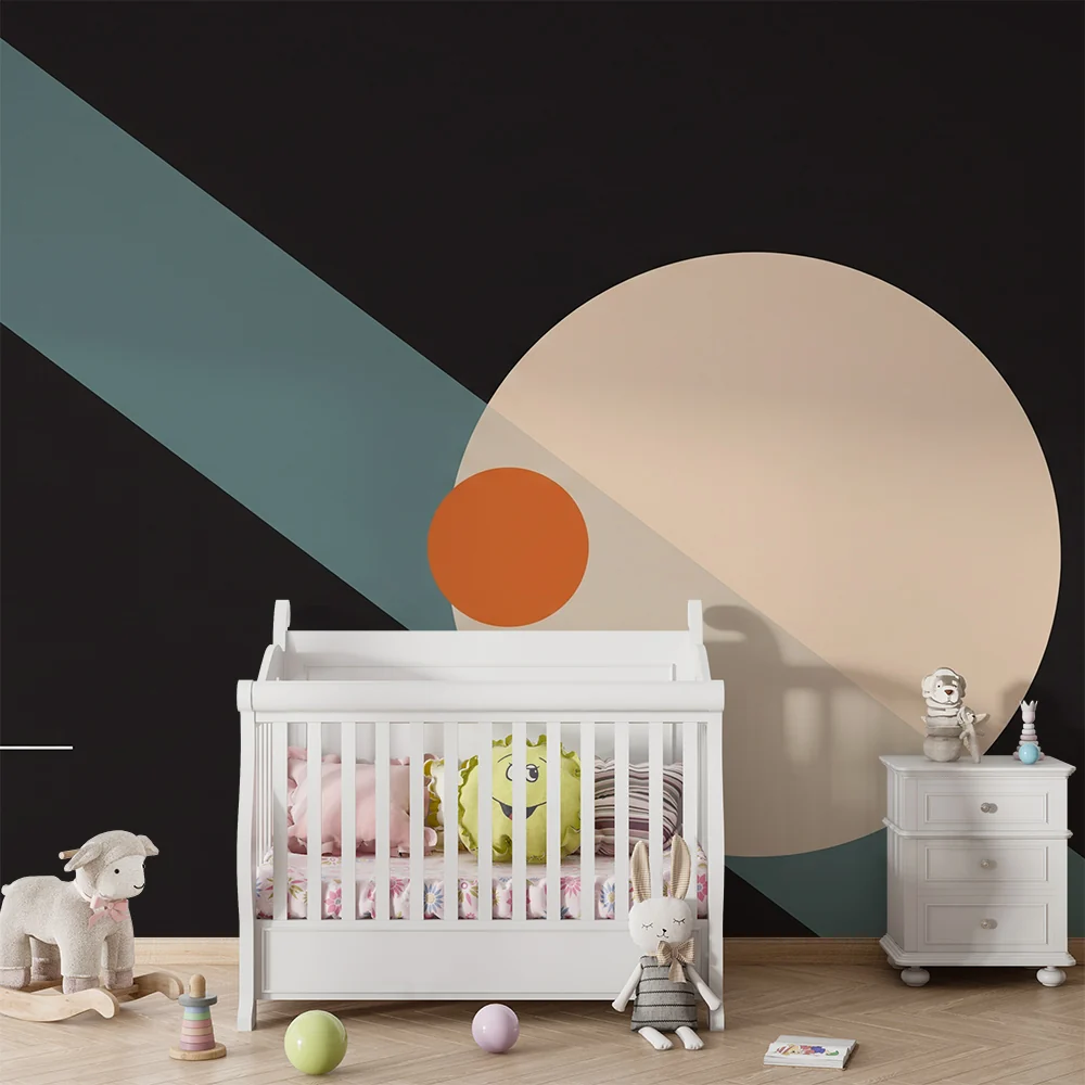 Lapsenhuoneen tapetti | Modernit geometriset kuviot mustalla pohjalla