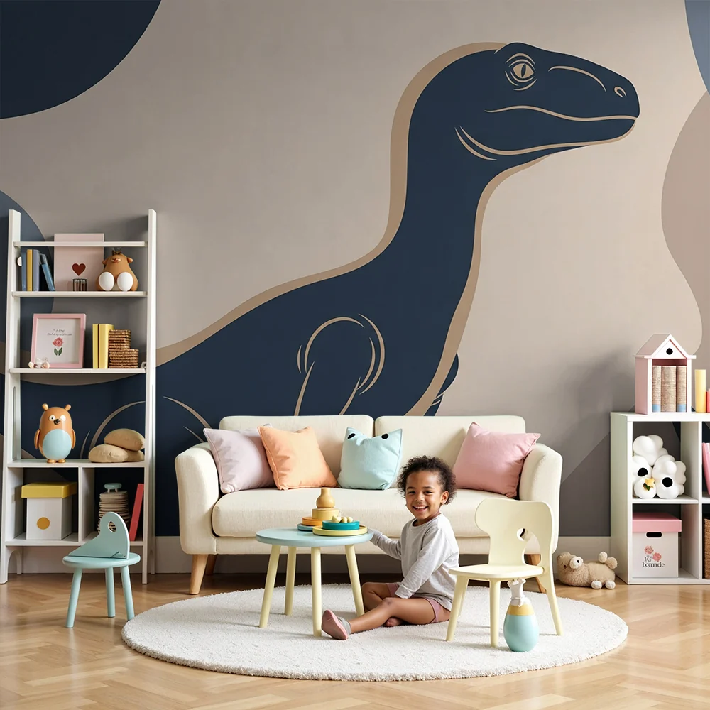 Lastenhuoneen tapetti | Abstraktin taustan stilisoitu dinosaurus