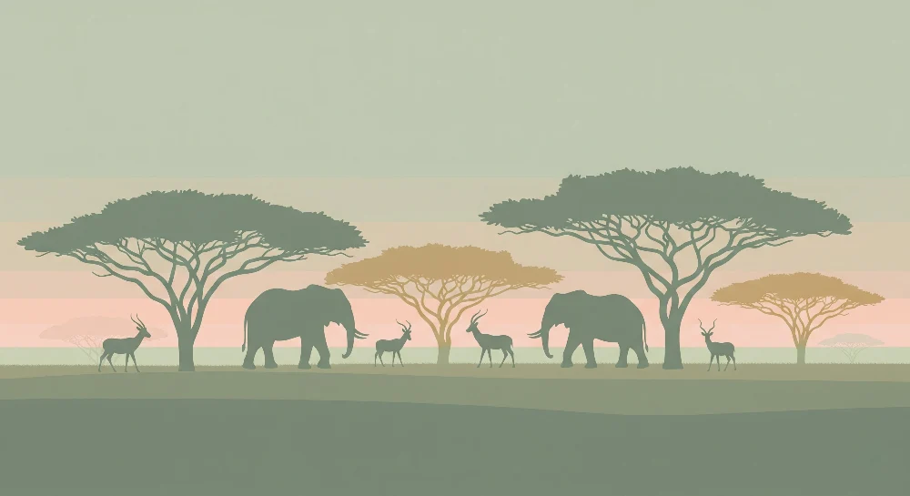 Lastenhuoneen tapetti | Afrikkalainen safari elefantteineen ja antilooppeineen