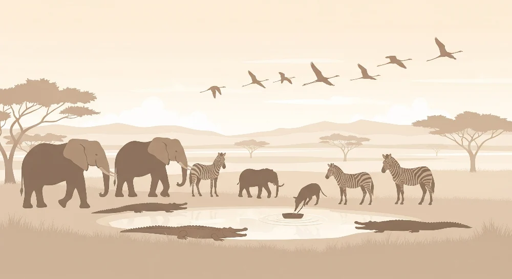 Lastenhuoneen tapetti | Afrikkalainen safari elefantteineen ja seeprakuvioineen