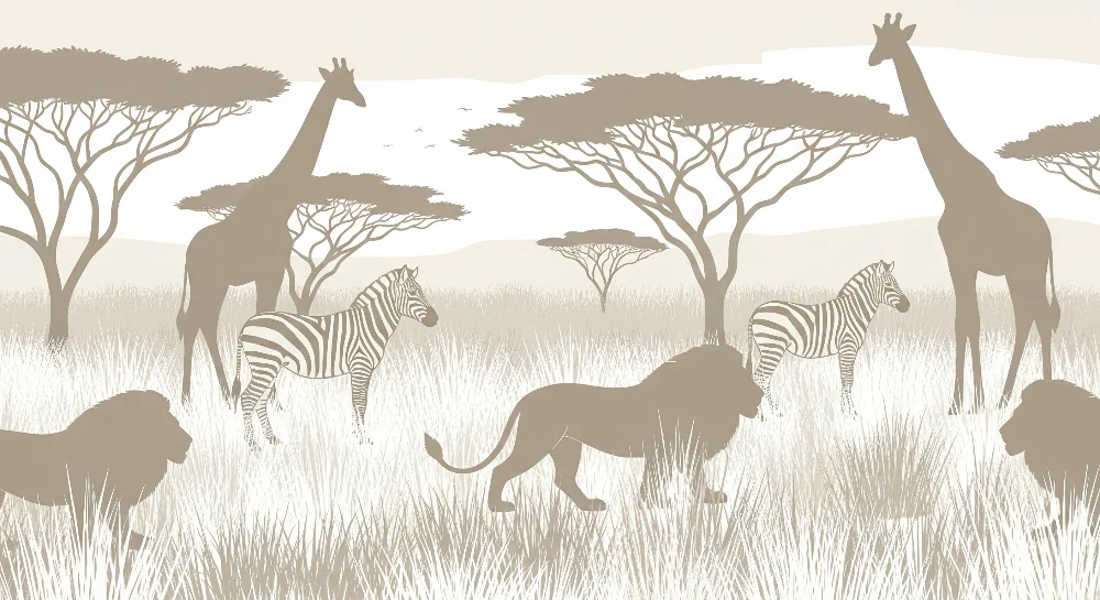 Lastenhuoneen tapetti | Afrikkalainen safari leijonilla ja kirahveilla