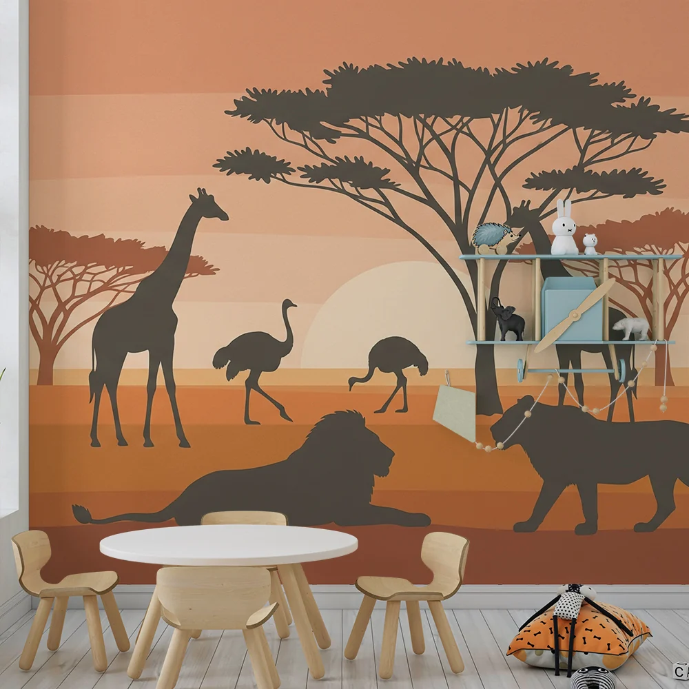 Lastenhuoneen tapetti | Afrikkalainen safari majesteettisilla eläimillä auringonlaskun aikaan