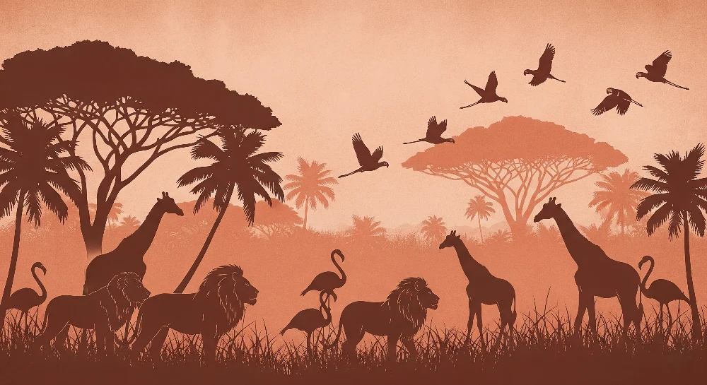 Lastenhuoneen tapetti | Afrikkalainen safariseikkailu majesteettisilla eläimillä