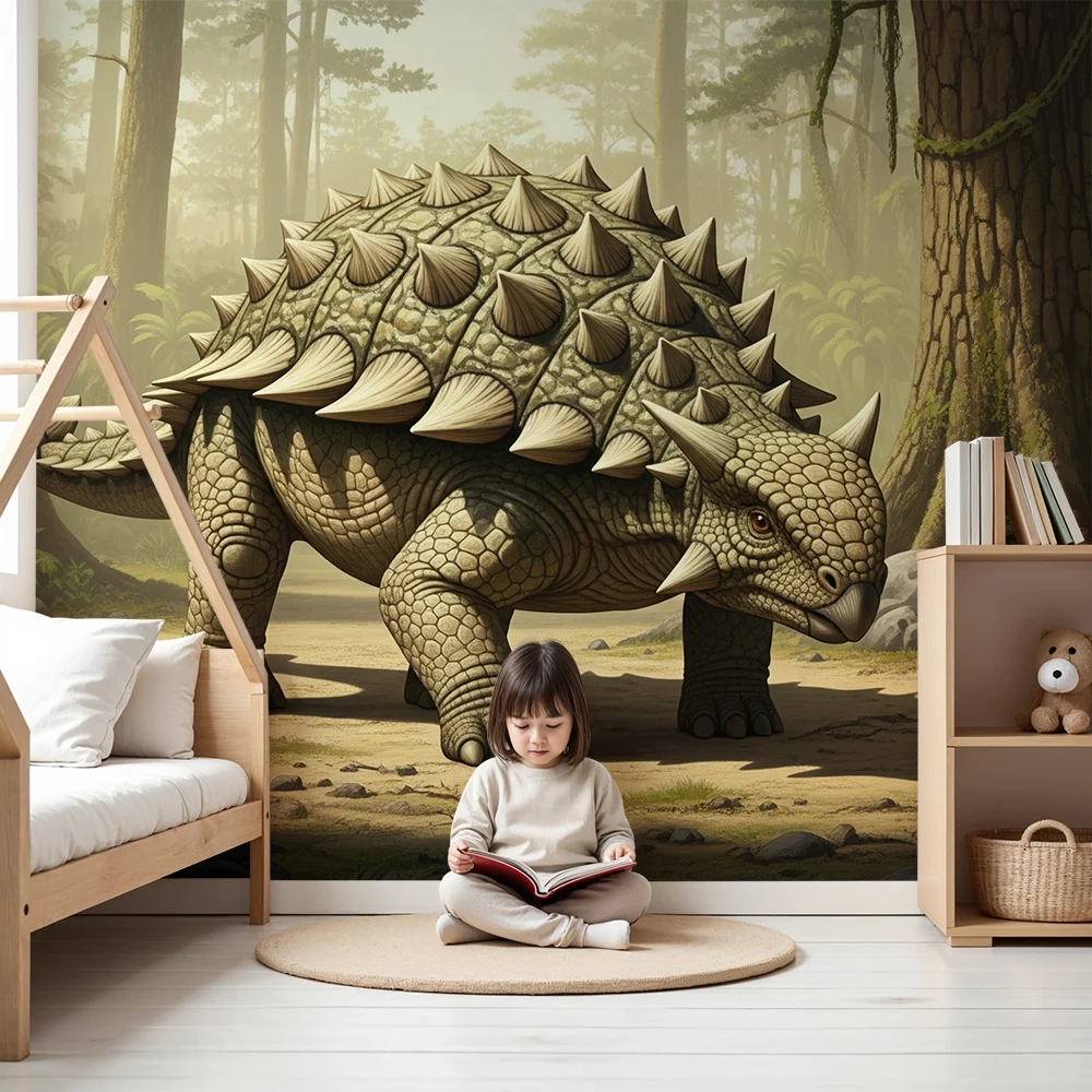 Lastenhuoneen tapetti | Ankylosaurus-dinosauruksen tapetti esihistoriallisessa metsässä