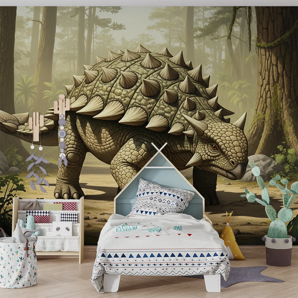 Lastenhuoneen tapetti | Ankylosaurus-dinosauruksen tapetti esihistoriallisessa metsässä