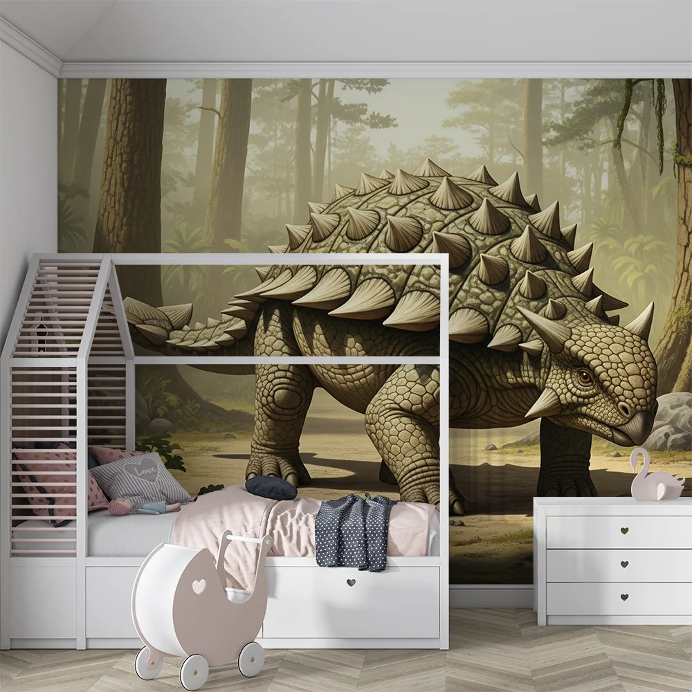Lastenhuoneen tapetti | Ankylosaurus-dinosauruksen tapetti esihistoriallisessa metsässä