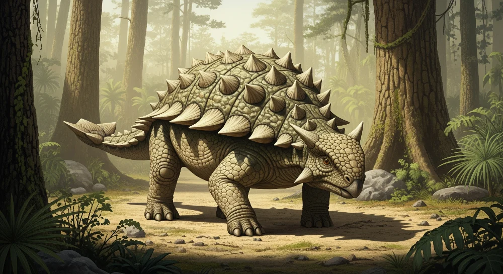 Lastenhuoneen tapetti | Ankylosaurus-dinosauruksen tapetti esihistoriallisessa metsässä