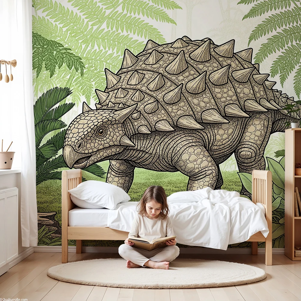 Lastenhuoneen tapetti | Ankylosaurus-dinosauruksen tapetti esihistoriallisessa viidakossa