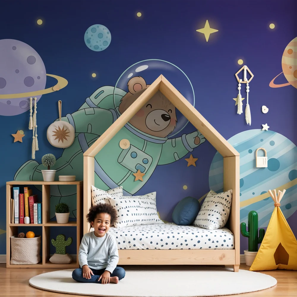 Lastenhuoneen tapetti | Astronautti karhu avaruudessa
