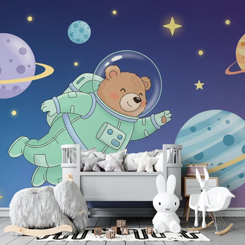 Lastenhuoneen tapetti | Astronautti karhu avaruudessa