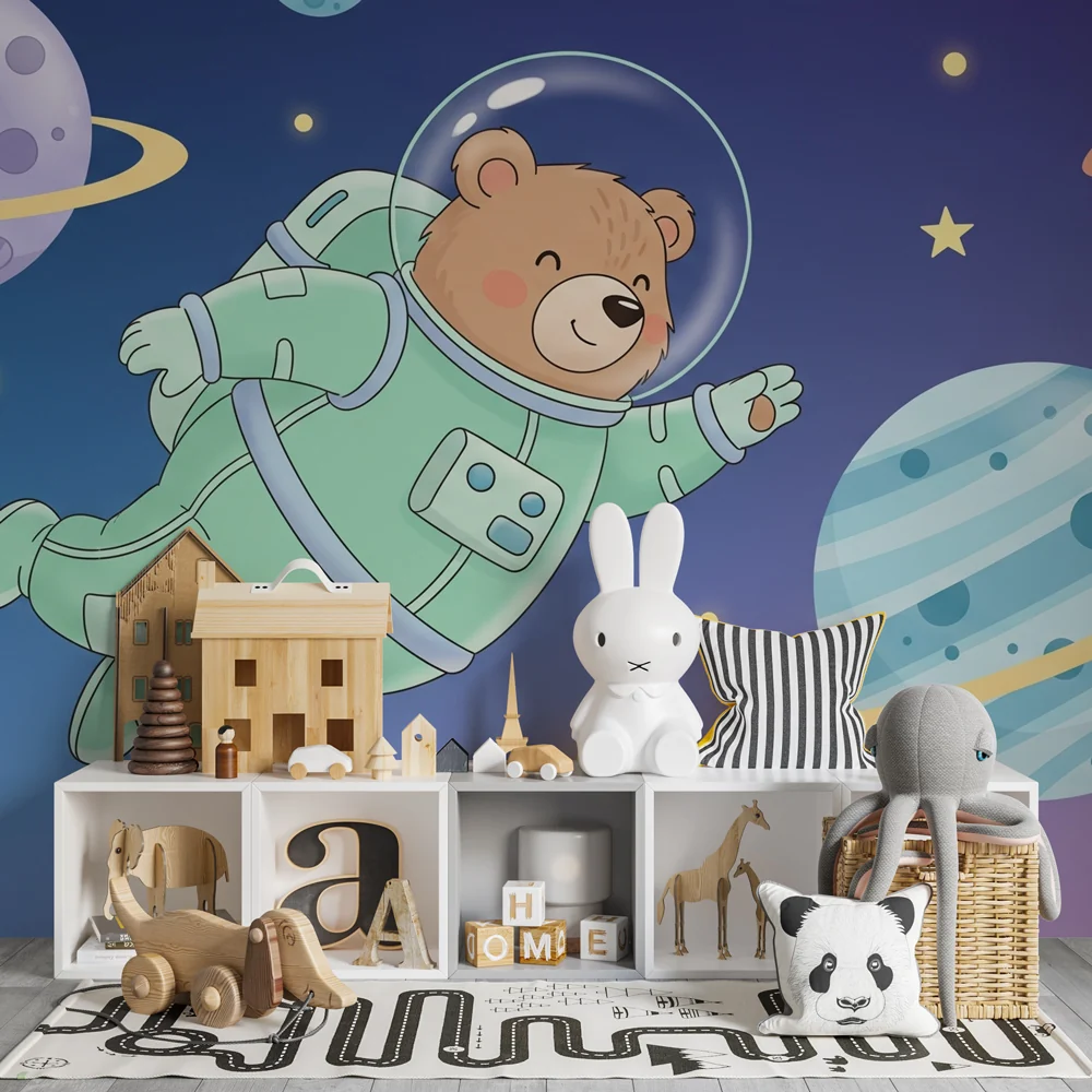 Lastenhuoneen tapetti | Astronautti karhu avaruudessa