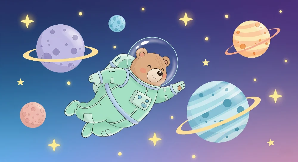 Lastenhuoneen tapetti | Astronautti karhu avaruudessa
