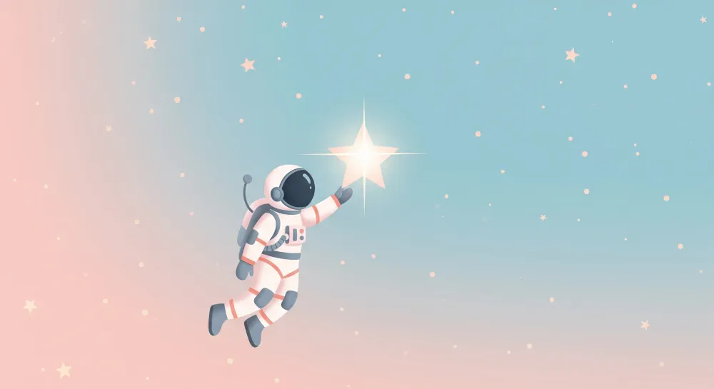Lastenhuoneen tapetti | Astronautti koskettamassa tähteä pastellinsinisellä taivaalla