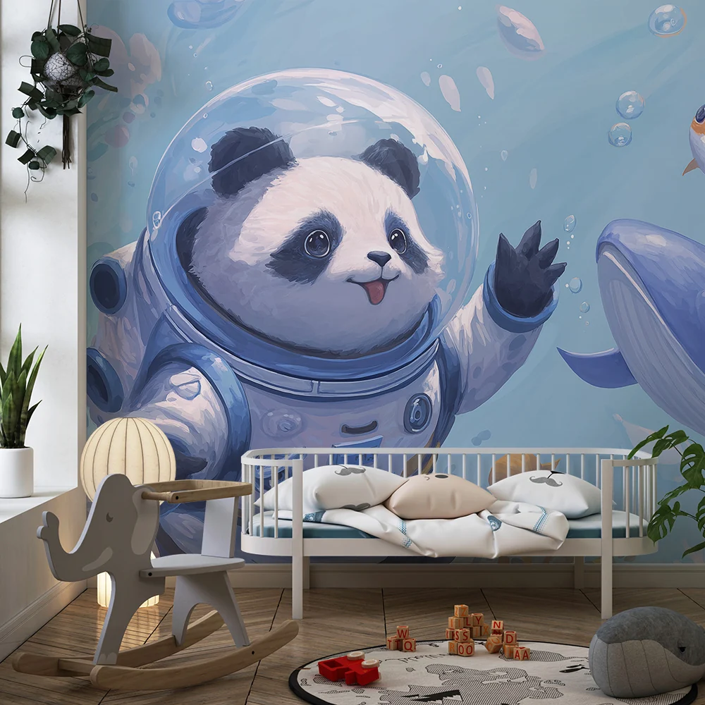 Lastenhuoneen tapetti | Astronauttipanda tutkimassa valtamerta merikavereidensa kanssa
