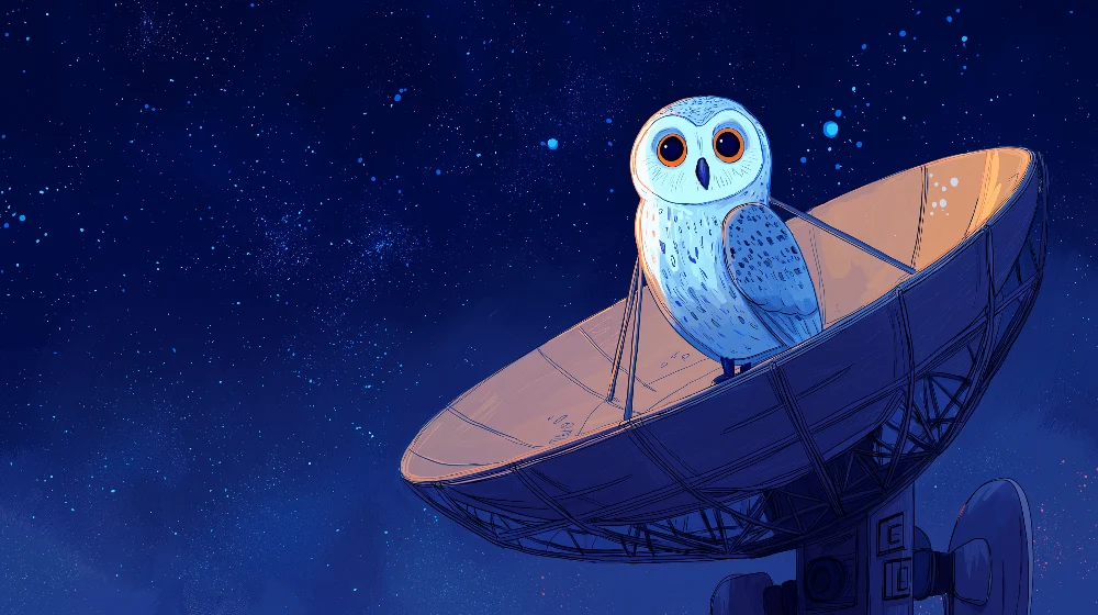 Lastenhuoneen tapetti | Astronominen pöllö satelliitilla tähtitaivaalla
