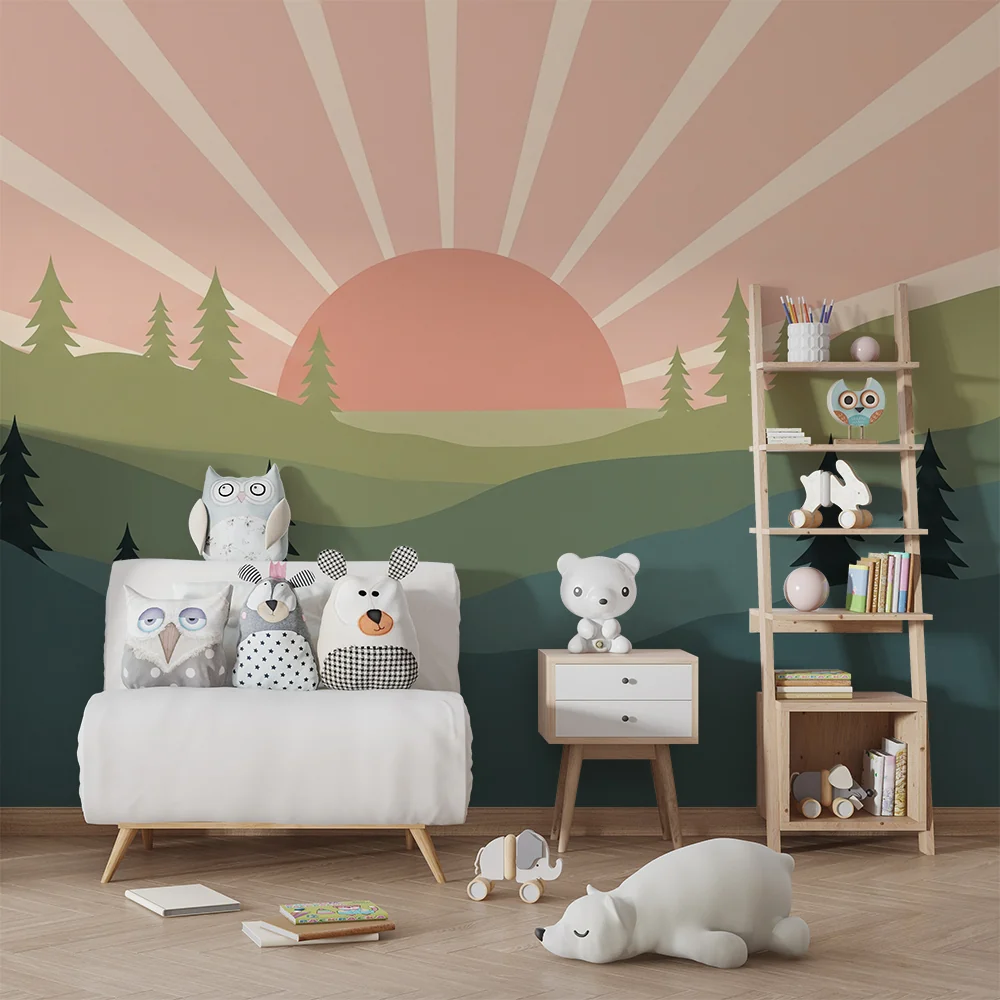 Lastenhuoneen tapetti | Auringonnousu vihreillä kukkuloilla
