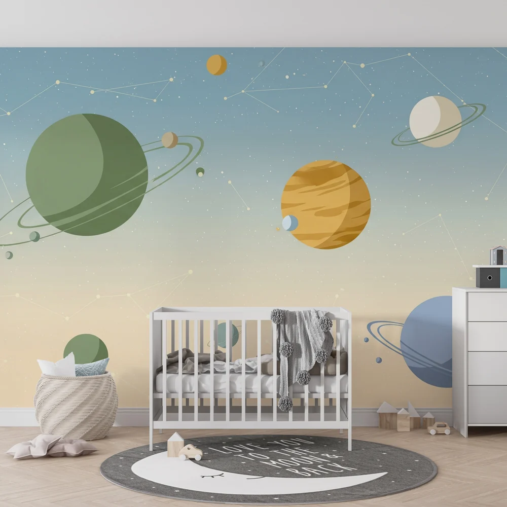 Lastenhuoneen tapetti | Avaruuden planeettojen kosminen universumi
