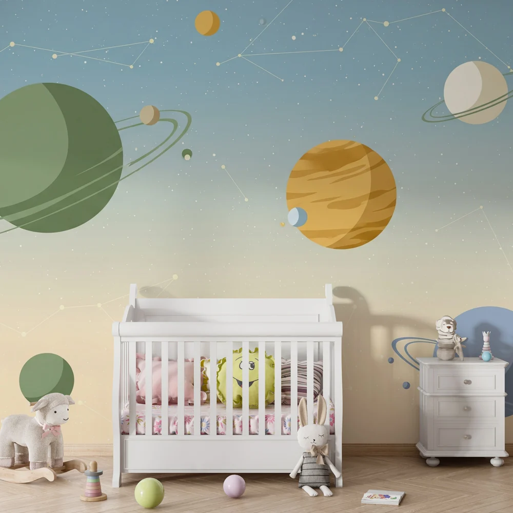 Lastenhuoneen tapetti | Avaruuden planeettojen kosminen universumi