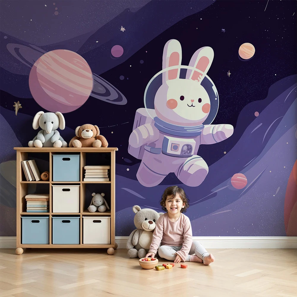 Lastenhuoneen tapetti | Avaruutta tutkiva astronautti pupu