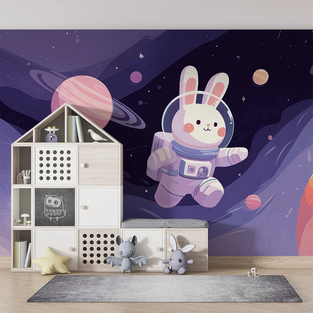 Lastenhuoneen tapetti | Avaruutta tutkiva astronautti pupu