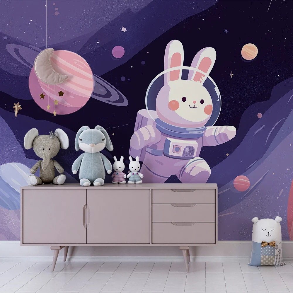 Lastenhuoneen tapetti | Avaruutta tutkiva astronautti pupu