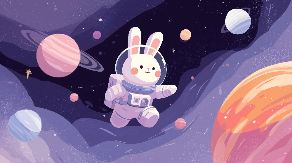 Lastenhuoneen tapetti | Avaruutta tutkiva astronautti pupu