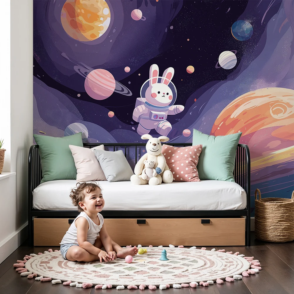 Lastenhuoneen tapetti | Avaruutta tutkiva astronautti pupu