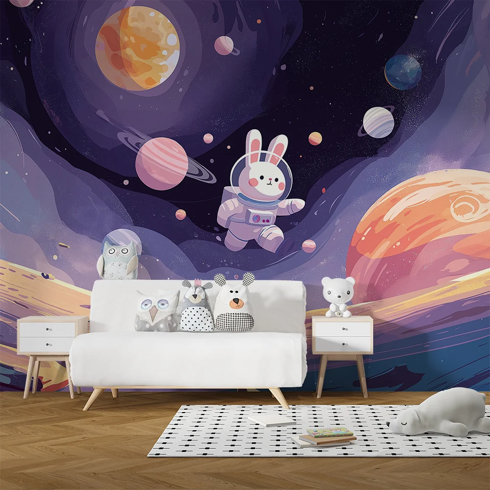 Lastenhuoneen tapetti | Avaruutta tutkiva astronautti pupu
