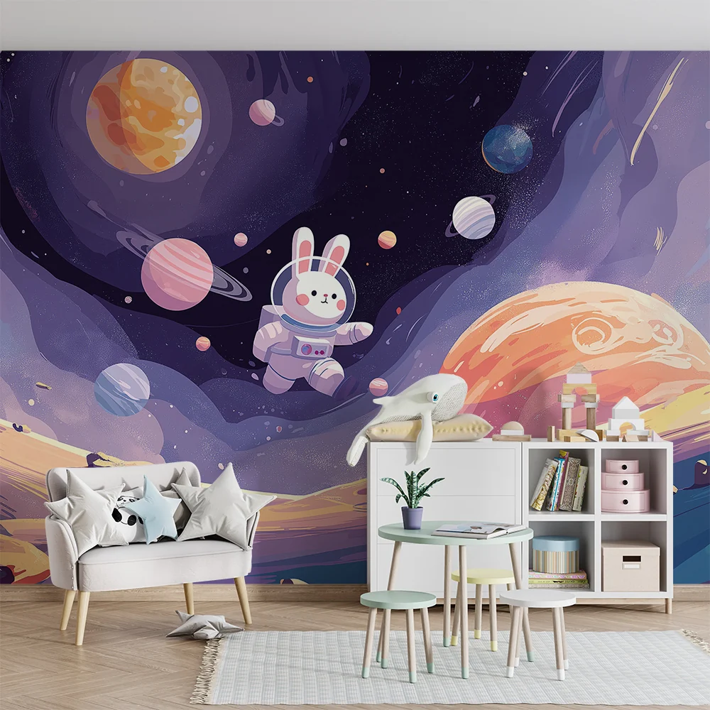 Lastenhuoneen tapetti | Avaruutta tutkiva astronautti pupu