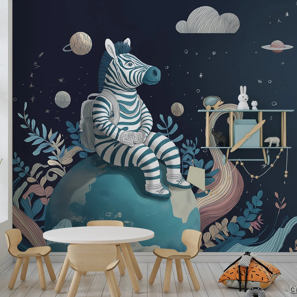 Lastenhuoneen tapetti | Avaruutta tutkiva seepra astronautti