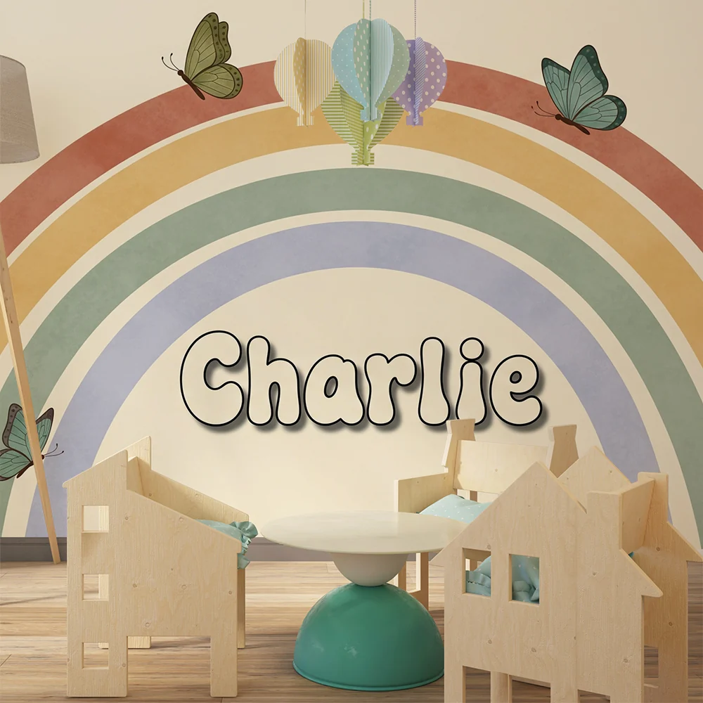 Lastenhuoneen tapetti | Charlie sateenkaari värikkäillä perhosilla