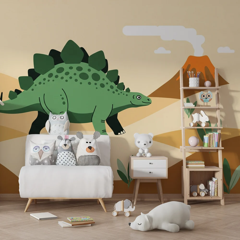 Lastenhuoneen tapetti | Dinosauruksen ja sen aktiivisen tulivuoren