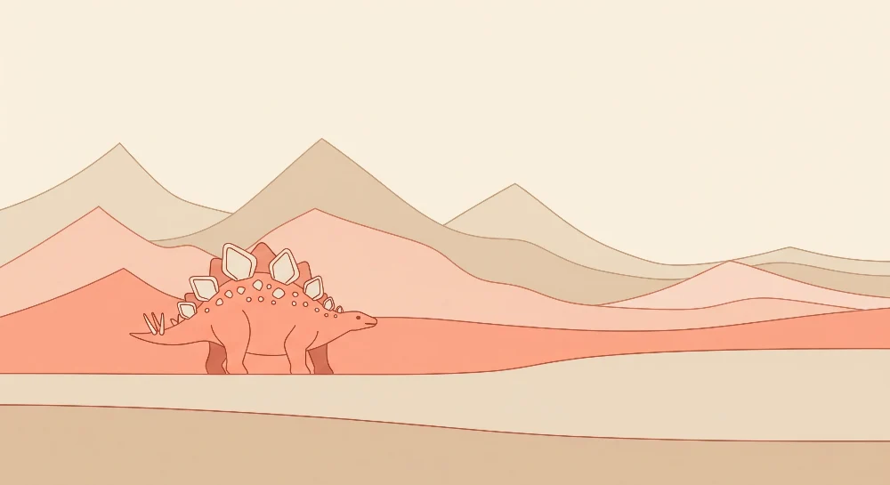 Lastenhuoneen tapetti | Dinosauruksen stegosaurus pehmeässä ja pastellisessa maisemassa