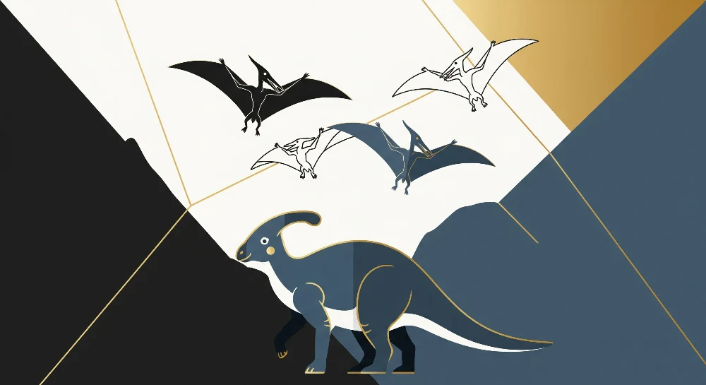 Lastenhuoneen tapetti | Dinosaurukset ja pterosaurus modernissa ympäristössä