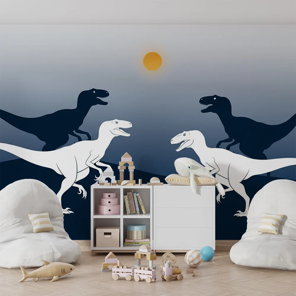 Lastenhuoneen tapetti | Dinosaurukset siluettina auringonlaskussa