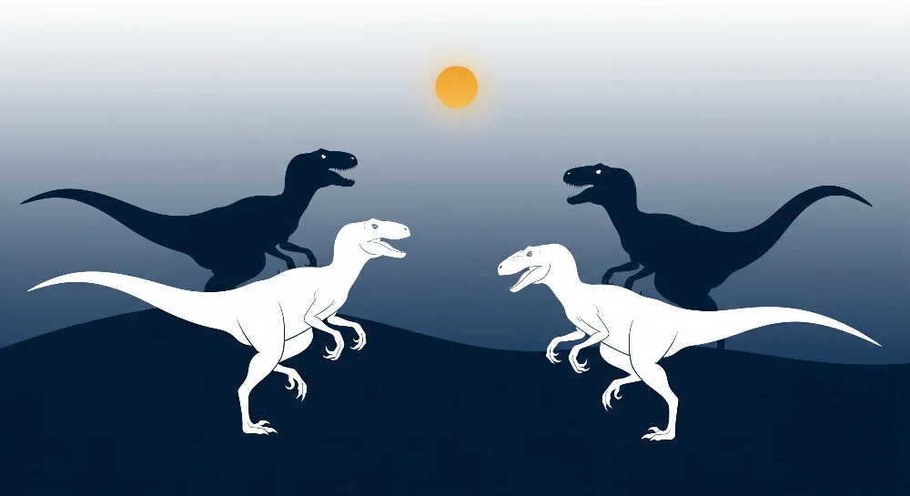 Lastenhuoneen tapetti | Dinosaurukset siluettina auringonlaskussa