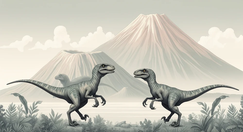 Lastenhuoneen tapetti | Dinosauruksia ja esihistoriallisia maisemia majesteettisine tulivuorineen