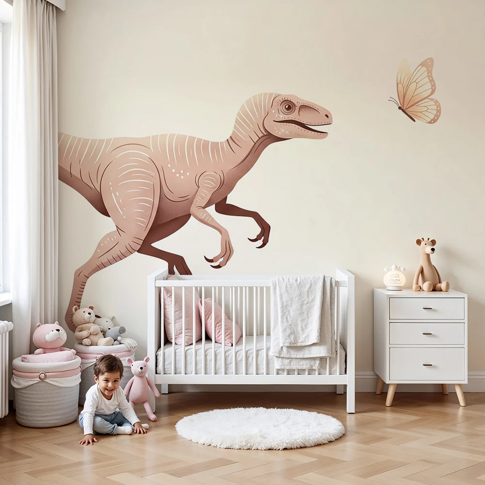 Lastenhuoneen tapetti | Dinosauruksia ja perhosia fantastisessa maailmassa