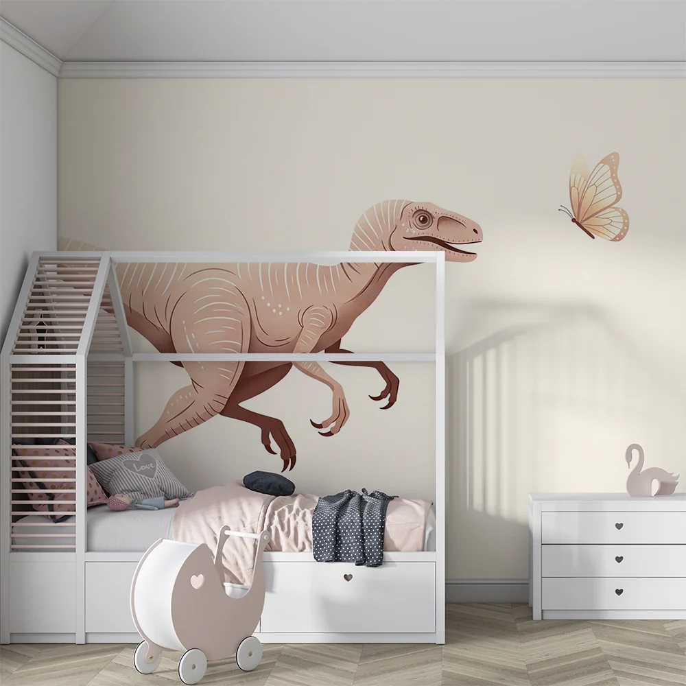 Lastenhuoneen tapetti | Dinosauruksia ja perhosia fantastisessa maailmassa