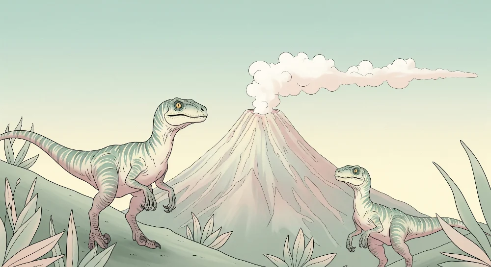 Lastenhuoneen tapetti | Dinosauruksia ja tulivuoria esihistoriallisessa maisemassa