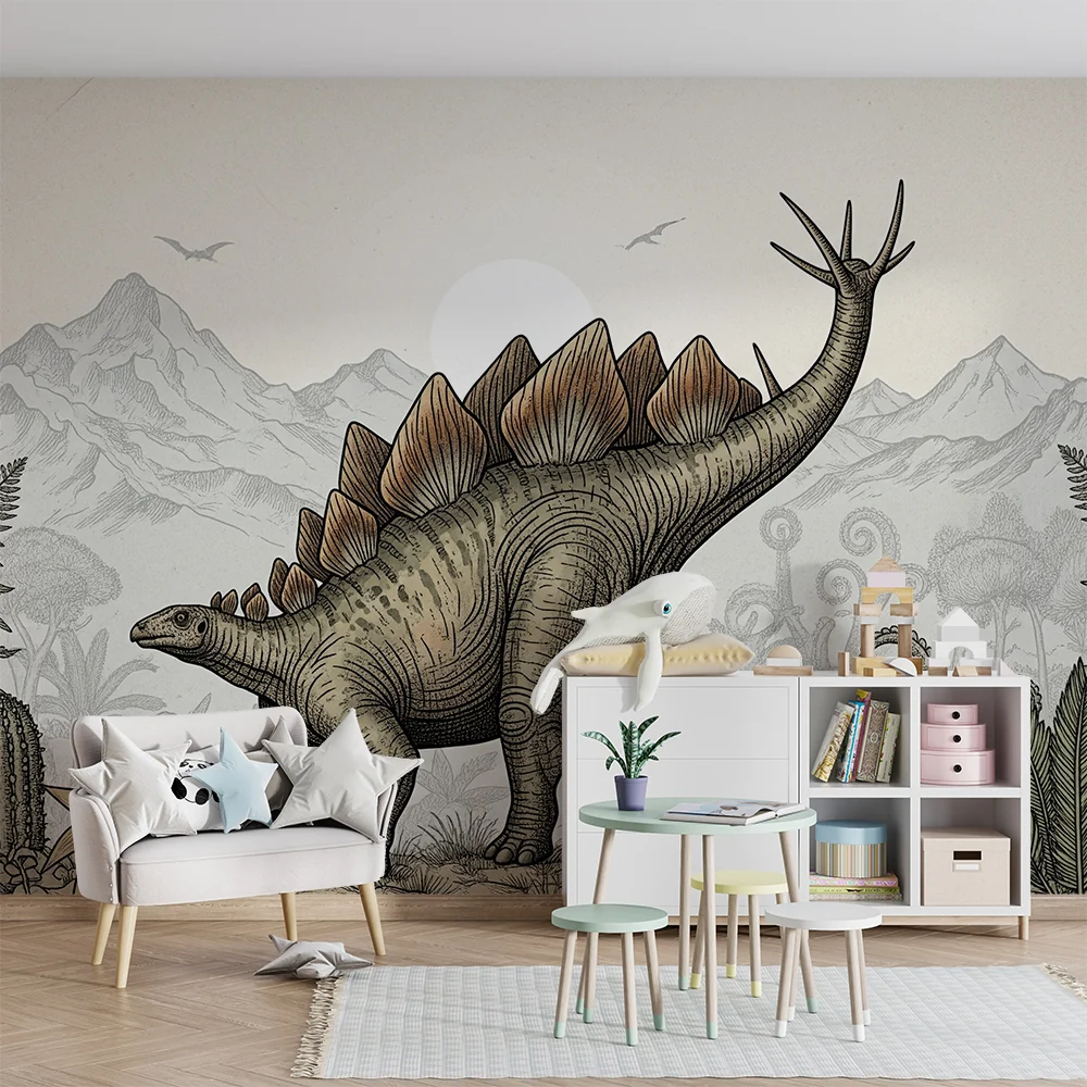 Lastenhuoneen tapetti | Dinosauruksia vintage-tyylillä